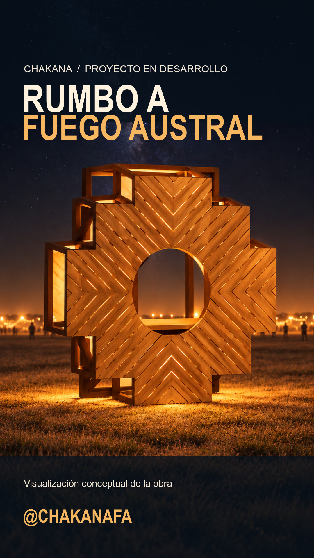 Historia 1: Chakana rumbo a Fuego Austral, con render nocturno.